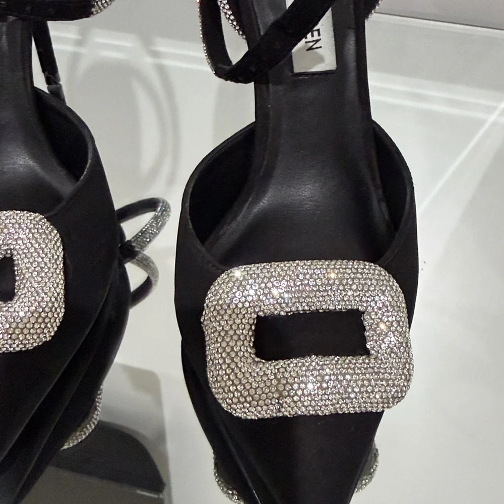Steve Madden Black Pumps with Glittering Silver Buckles